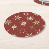 クリスマス金ゴールドジオスターズ – 赤いパターン。 ラウンドペーパーコースター (アングル)