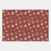 クリスマス金ゴールドジオスターズ – 赤いパターン。 ラッピングペーパーシート (正面)