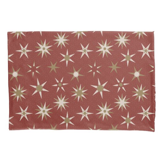 クリスマス金ゴールドジオスターズ – 赤いパターン。 枕カバー (正面)