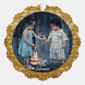 クリスマス金ゴールドスクロール写真テンプレート オーナメントカード (裏面)