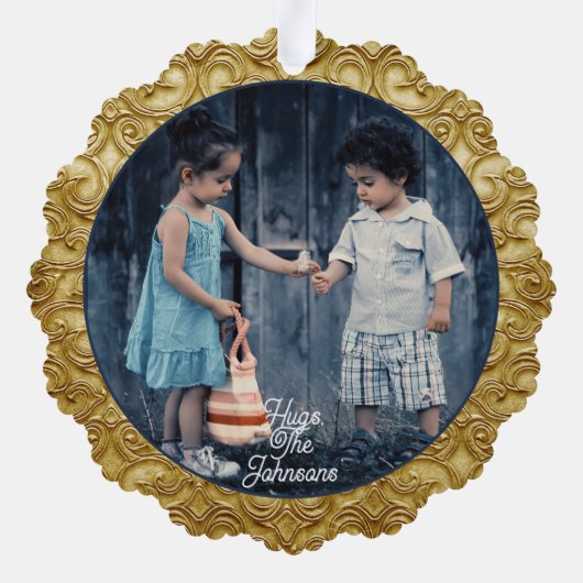 クリスマス金ゴールドスクロール写真テンプレート オーナメントカード (裏面)