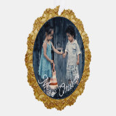 クリスマス金ゴールドスクロール写真テンプレート オーナメントカード (右)