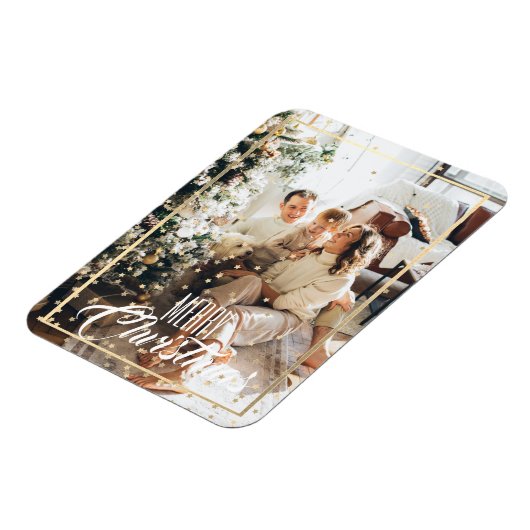 クリスマス金ゴールドスター紙吹雪写真の休日 マグネット (左側)