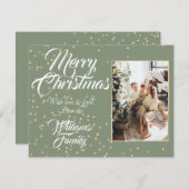 クリスマス金ゴールドスター紙吹雪写真 シーズンカード (正面/裏面)