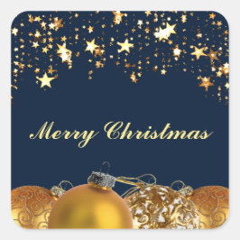 クリスマス金ゴールドスター、ボーブル、ツリーとメッセージ スクエアシール