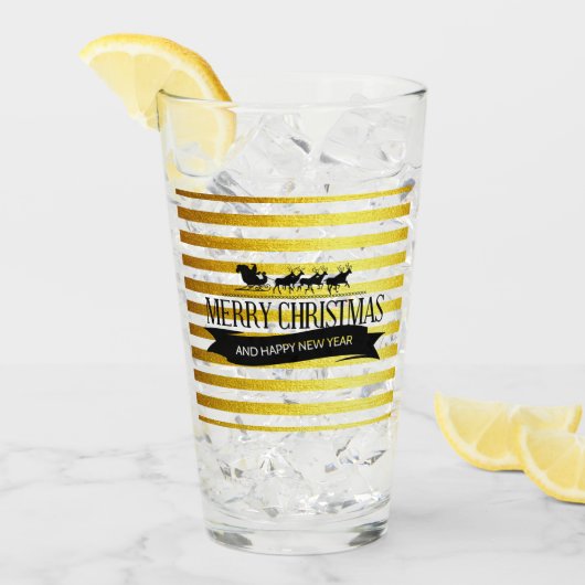 クリスマス金ゴールドストライプのグラスタンブラー タンブラーグラス (アイス正面)