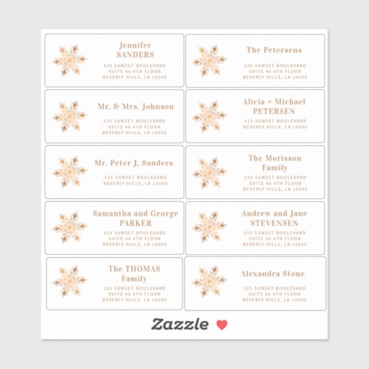 クリスマス金ゴールドスノーフレークゲスト住所 シール (シート)