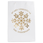 クリスマス金ゴールドスノーフレーク名 ミディアムペーパーバッグ (正面)
