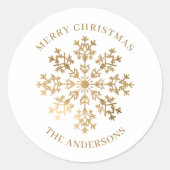 クリスマス金ゴールドスノーフレーク名 ラウンドシール (正面)