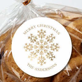 クリスマス金ゴールドスノーフレーク名 ラウンドシール