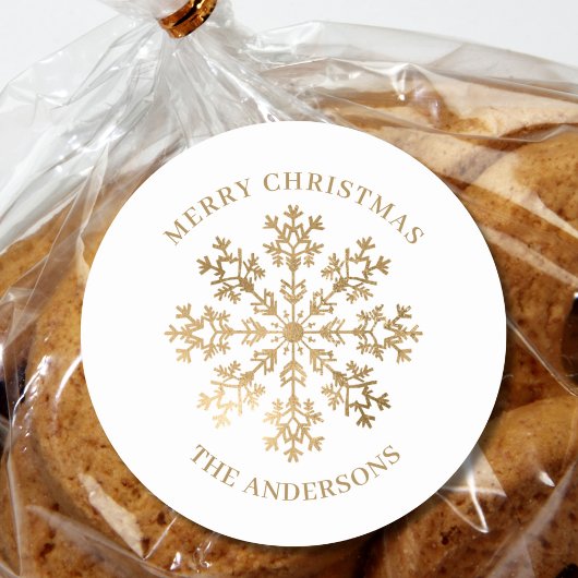 クリスマス金ゴールドスノーフレーク名 ラウンドシール
