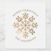 クリスマス金ゴールドスノーフレーク名 ワインラベル (シングルラベル)
