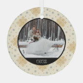 クリスマス金ゴールドスノーフレーク |写真&年記念 ガラスオーナメント (裏面)