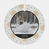 クリスマス金ゴールドスノーフレーク |写真&年記念 ガラスオーナメント (裏面)