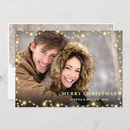 クリスマス金ゴールドスパークル2写真あいさつ シーズンカード (正面/裏面)