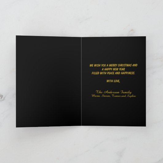 クリスマス金ゴールドトナカイの黒い休日の願い シーズンカード (内部)