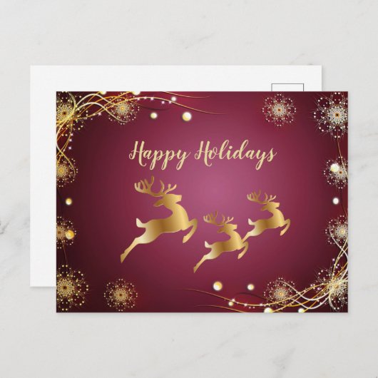 クリスマス金ゴールドトナカイ赤ピンクの冬の休日 ポストカード (正面/裏面)