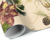 クリスマス金ゴールドトナカイPoinsettiaパターン ラッピングペーパー (ロールコーナー)