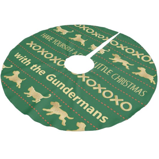 クリスマス金ゴールドネコ犬の毛皮 ブラッシュドポリエステルツリースカート (アングル)