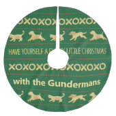 クリスマス金ゴールドネコ犬の毛皮 ブラッシュドポリエステルツリースカート (正面)