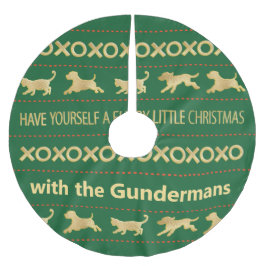 クリスマス金ゴールドネコ犬の毛皮 ブラッシュドポリエステルツリースカート