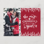 クリスマス金ゴールドパイン最も素晴らしいタイムフォト インビテーションポストカード (正面)