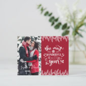 クリスマス金ゴールドパイン最も素晴らしいタイムフォト インビテーションポストカード (スタンド正面)