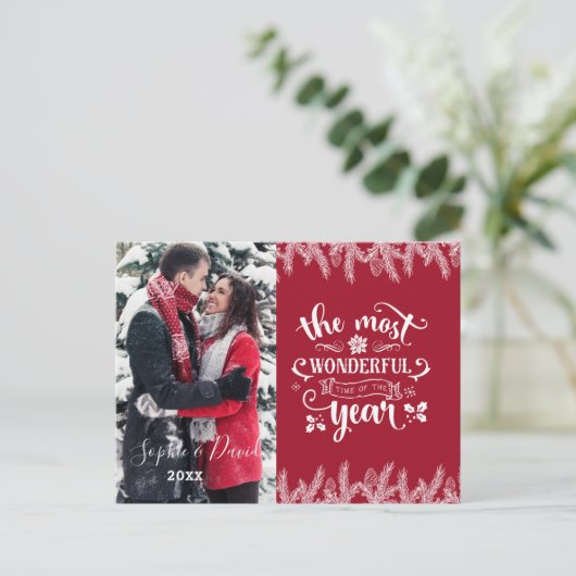 クリスマス金ゴールドパイン最も素晴らしいタイムフォト インビテーションポストカード (スタンド正面)