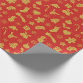 クリスマス金ゴールドパターンの赤い背景 ラッピングペーパー (角)