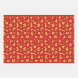 クリスマス金ゴールドパターン ラッピングペーパーシート