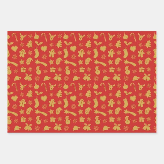 クリスマス金ゴールドパターン ラッピングペーパーシート (正面)