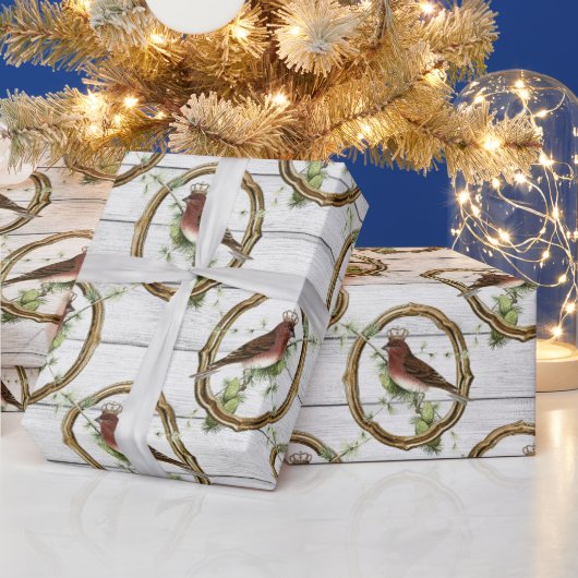 クリスマス金ゴールドフレームバードヴィンテージ ラッピングペーパー (クリスマス)