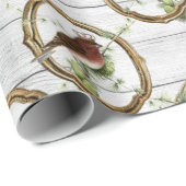 クリスマス金ゴールドフレームバードヴィンテージ ラッピングペーパー (ロールコーナー)