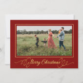 クリスマス金ゴールドフレームフォトホリデーカードレッド 招待状 (正面)