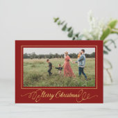 クリスマス金ゴールドフレームフォトホリデーカードレッド 招待状 (スタンド正面)