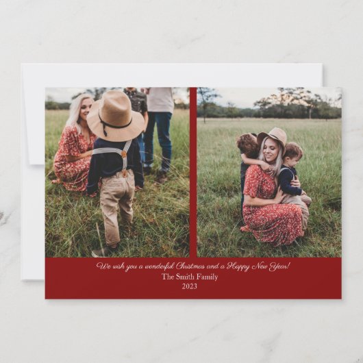 クリスマス金ゴールドフレームフォトホリデーカードレッド 招待状 (裏面)