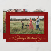 クリスマス金ゴールドフレームフォトホリデーカードレッド 招待状 (正面/裏面)