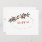 クリスマス金ゴールドフレーム季節フローラ結婚式の出欠 インビテーションポストカード (正面/裏面)