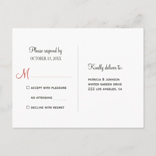 クリスマス金ゴールドフレーム季節フローラ結婚式の出欠 インビテーションポストカード (裏面)