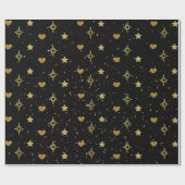 クリスマス金ゴールドブラックパターンの金ゴールドハート ラッピングペーパー (フラット)