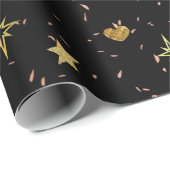 クリスマス金ゴールドブラックパターンの金ゴールドハート ラッピングペーパー (ロールコーナー)