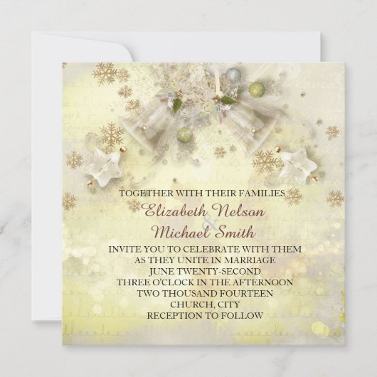 クリスマス金ゴールドベルウェディング招待 招待状 (正面)