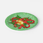 クリスマス金ゴールドベルズグリーンホリーレッドリボン7" ペーパープレート (アングル)