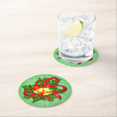 クリスマス金ゴールドベルズグリーンホリーレッドリボン ラウンドペーパーコースター (インサイチュ)