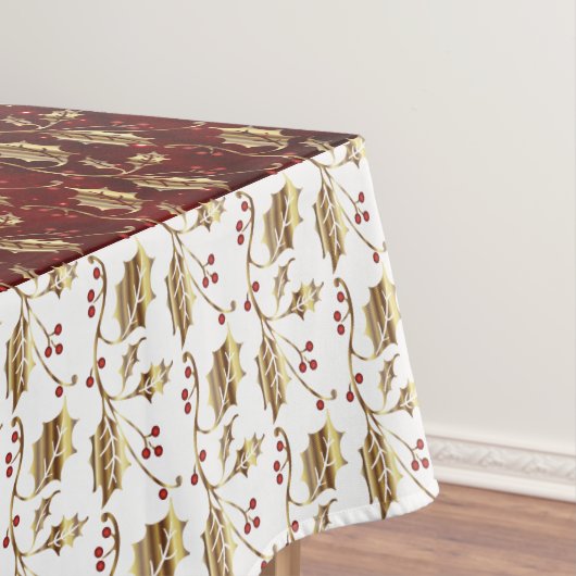 クリスマス金ゴールドホリーオンフェスティバルレッド テーブルクロス (インサイチュ)