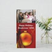 クリスマス金ゴールドボーブルレッド背景フォトカード シーズンカード (スタンド正面)