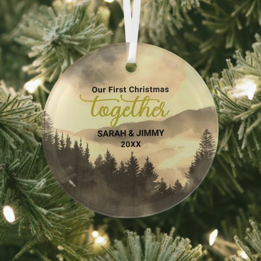 クリスマス金ゴールドマウンテンアドベンチャーアウトドアカップル ガラスオーナメント (インサイチュ)