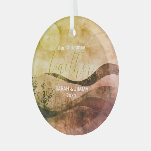 クリスマス金ゴールドマウンテンアドベンチャーアウトドアカップル ガラスオーナメント (正面左)