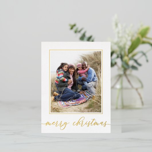 クリスマス金ゴールドメリークリスマスエレガント書道 箔シーズンポストカード (立ち正面)