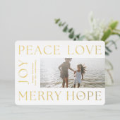 クリスマス金ゴールドメリーレターJOY PEACE LOVE写真 箔シーズンカード (立ち正面)